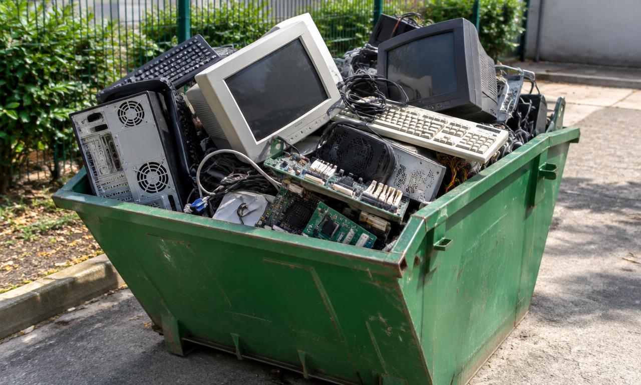 Caçamba com resíduos eletrônicos