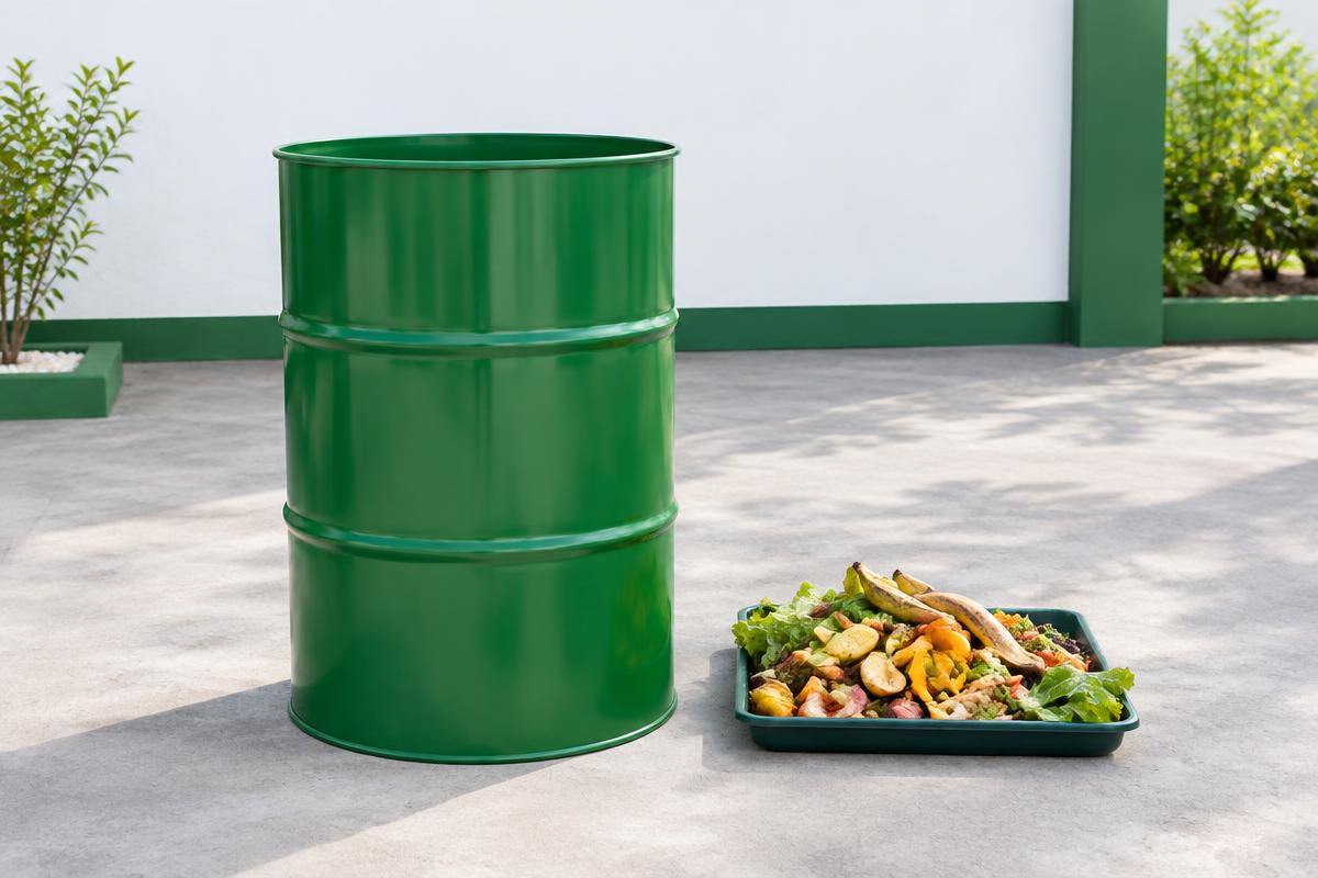 Lixo orgânico separados de um tambor de 200L — materiais não recolhidos