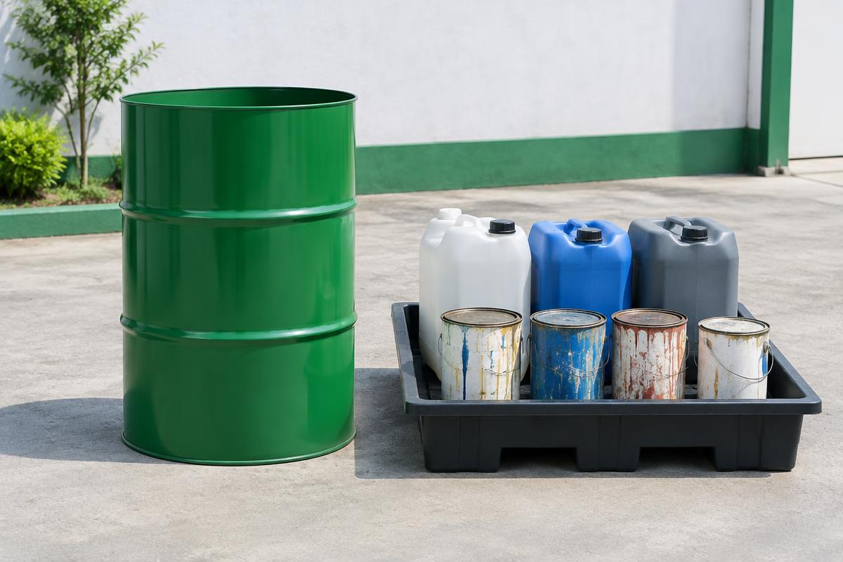 Materiais perigosos ou contaminantes separados de um tambor de 200L — materiais não recolhidos